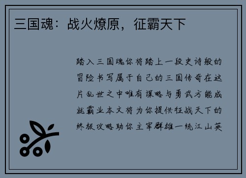 三国魂：战火燎原，征霸天下